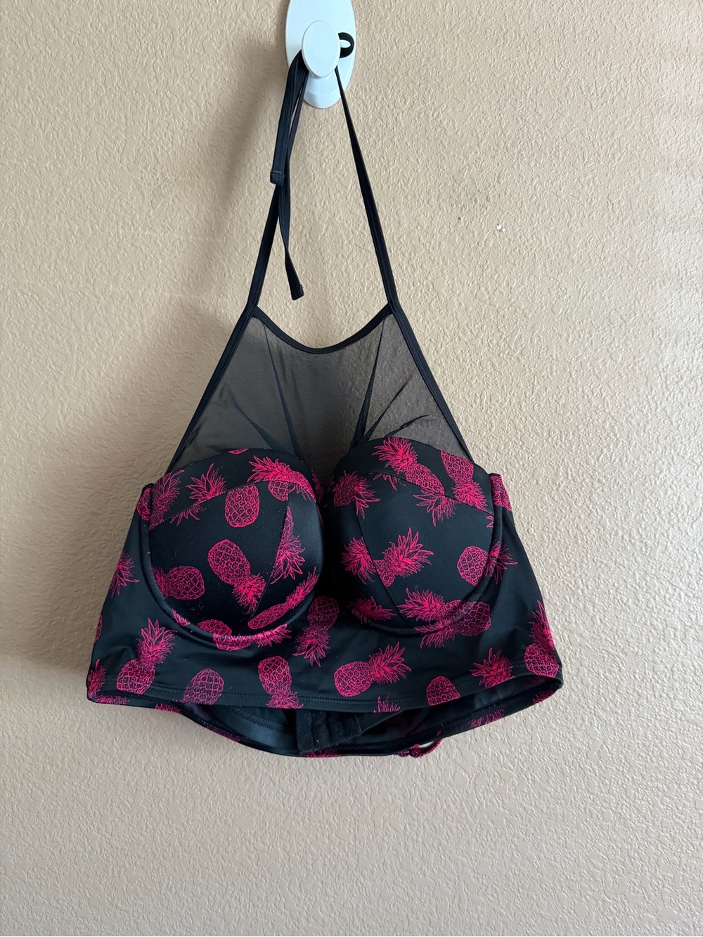 torrid Black Bikini Halter Top with Hot Pink Pineapple Print Size 0X